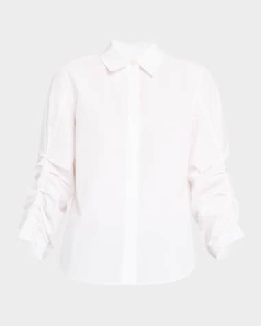 Lafayette 148 New York Pleated-Sleeve Cotton Shirt