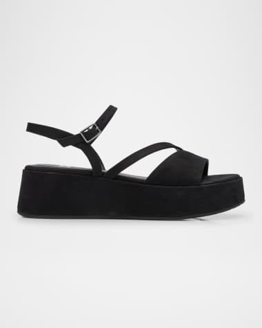 Eileen Fisher Dae Leather Asymmetrical Flatform Sandals