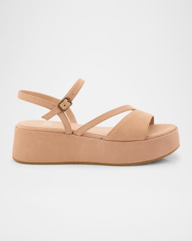 Eileen Fisher Dae Leather Asymmetrical Flatform Sandals