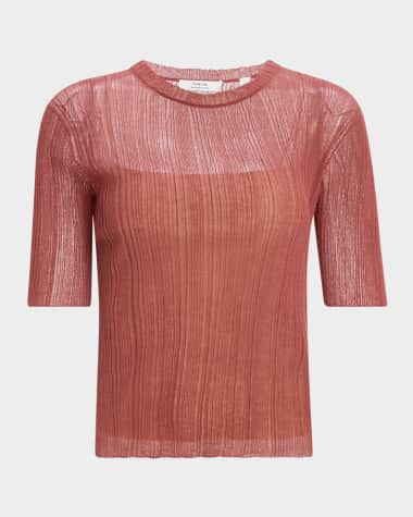 Vince Double-Layered Ribbed Elbow-Sleeve Top