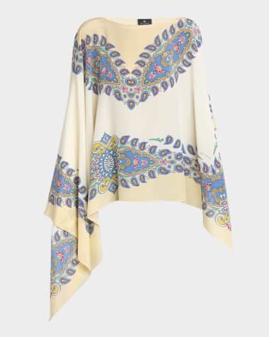 Etro Paisley-Print Silk Asymmetric Poncho