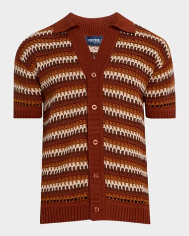 Frescobol Carioca Men's Crochet Stripe Camp Shirt