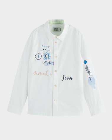 Scotch & Soda Boy's Embroidered Artwork Button-Front Shirt, Size 4-12