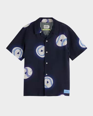 Scotch & Soda Boy's Baseball-Print Button-Front Shirt, Size 4-12