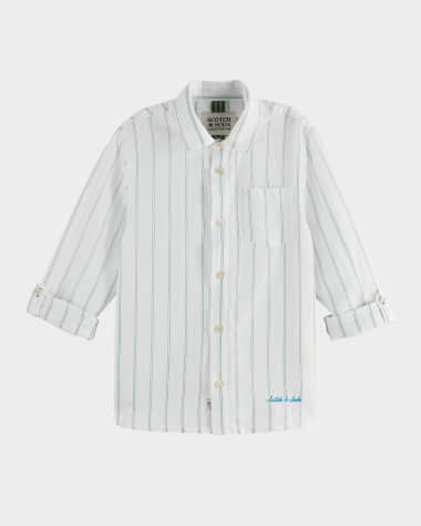 Scotch & Soda Boy's Yarn-Dyed Cotton Linen Button-Front Shirt, Size 4-12