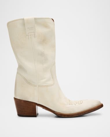 Prada Distressed Calfskin Short Cowboy Boots