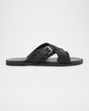 Christian Louboutin Men's Emircross Crisscross Leather Slide Sandals