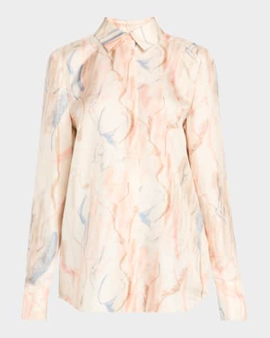 Lafayette 148 New York Scottie Abstract-Print Silk Blouse
