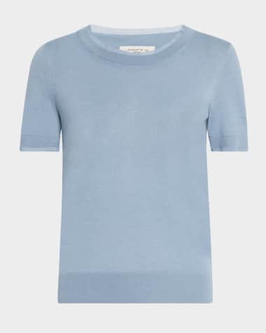 Lafayette 148 New York Crewneck Chiffon-Trim Sweater