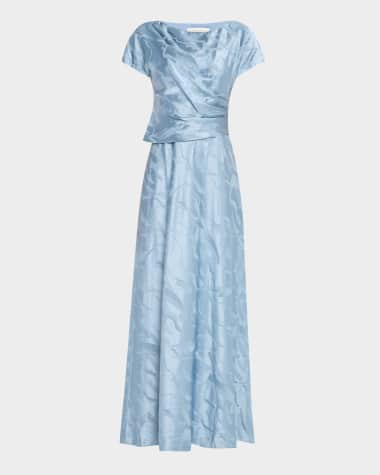 Lafayette 148 New York Pleated Dolman-Sleeve Jacquard Gown