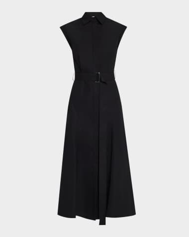 Lafayette 148 New York Belted Cap-Sleeve Cotton Midi Shirtdress