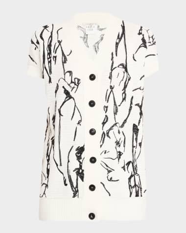 Lafayette 148 New York Embroidered Button-Down Knit Top