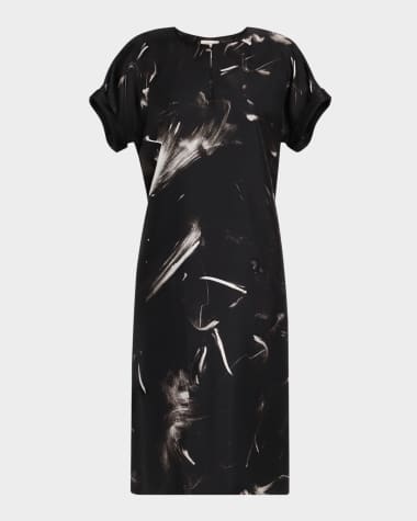Lafayette 148 New York Cuffed Short-Sleeve Silk Dress