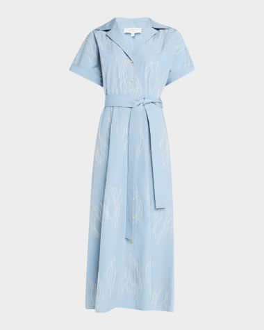 Lafayette 148 New York Embroidered Cotton Poplin Midi Shirtdress