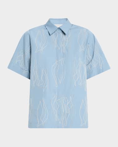 Lafayette 148 New York Embroidered Boxy Cotton Shirt