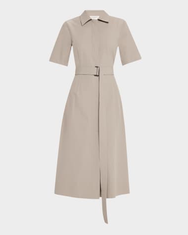 Lafayette 148 New York Belted Pick Stitch Midi Shirtdress