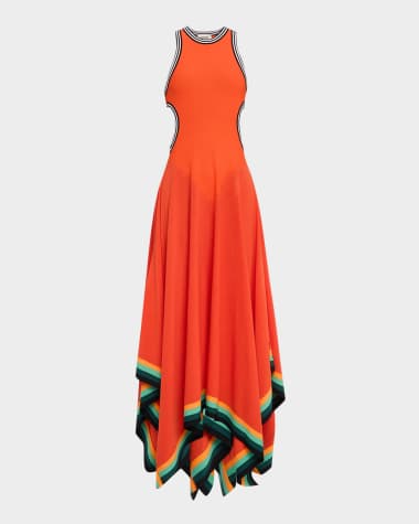 CHRISTOPHER JOHN ROGERS Striped Cutout Handkerchief-Hem Maxi Tank Dress