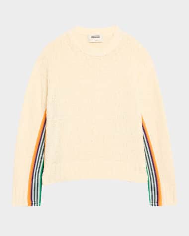 CHRISTOPHER JOHN ROGERS Striped-Side Boucle Knit Crewneck Sweater