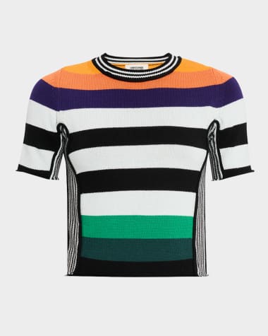 CHRISTOPHER JOHN ROGERS Striped Knit Crop Baby Tee