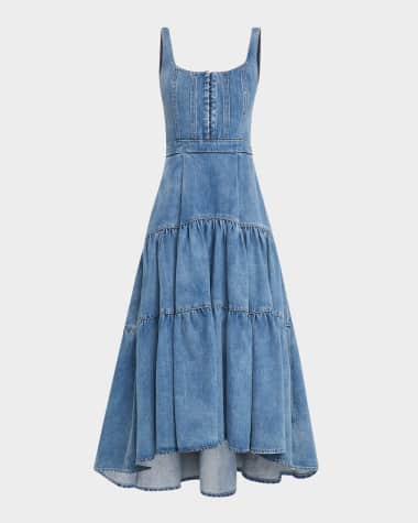 Alice + Olivia Diana Structured Denim Midi Dress