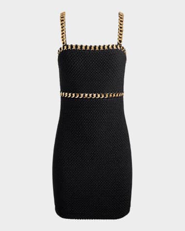 Alice + Olivia Kelly Chain-Trim Tweed Mini Dress