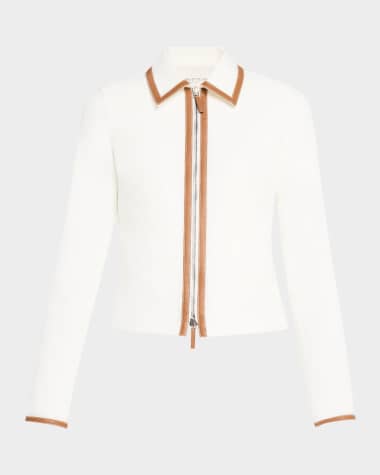 Lafayette 148 New York Leather-Trim Cotton Jacket