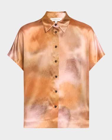 Lafayette 148 New York Dolman-Sleeve Silk Oversized Button-Down Blouse