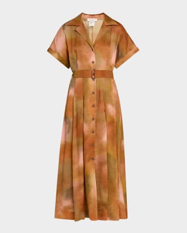 Lafayette 148 New York Belted Notched-Lapel Midi Shirtdress