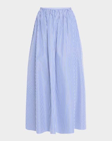 Lafayette 148 New York Gathered-Waist Striped Skirt