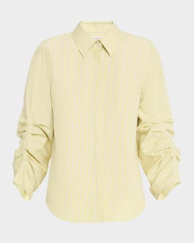Lafayette 148 New York Ruched-Sleeve Button-Down Shirt