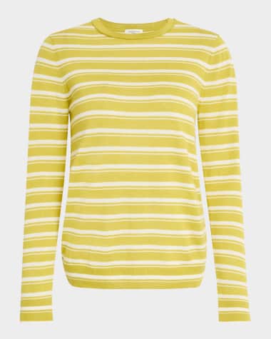Lafayette 148 New York Striped Crewneck Silk-Linen Sweater