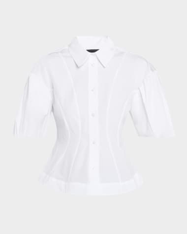 Simone Rocha Puff-Sleeve Button-Down Peplum Shirt