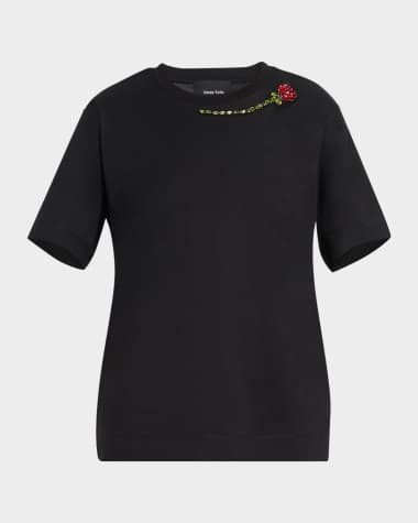 Simone Rocha Crystal Rose Embellished Boyfrined T-Shirt