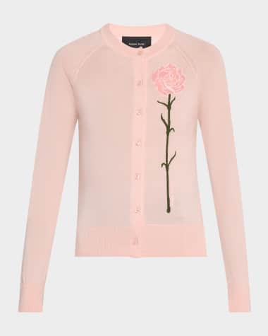 Simone Rocha Carnation Merino Wool Crewneck Cardigan