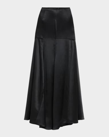 Simone Rocha Drop-Waist Slit Bias Silk Maxi Skirt