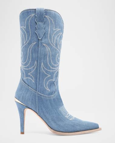 Partlow Cherie Denim Western Stiletto Mid Boots