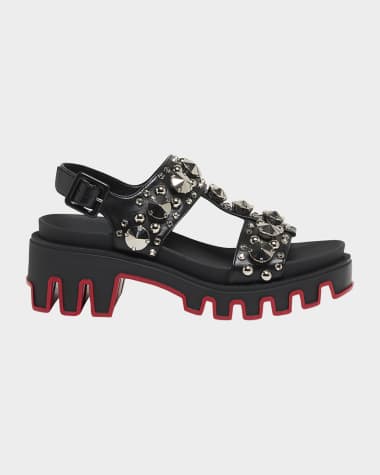 Christian Louboutin Duni Extrazza Leather T-Strap Lug-Sole Sandals