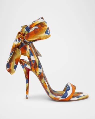 Christian Louboutin Miss Z Multi Silk Ankle-Wrap Red Sole Sandals