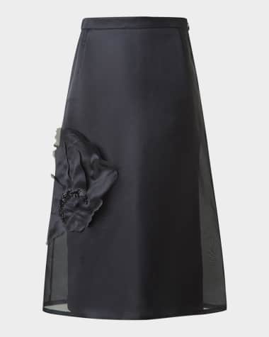 Akris Anemone Corsage Organza Midi Skirt