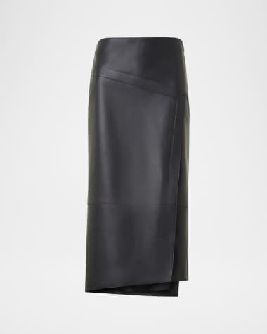 Akris Asymmetric Trapezoid Nappa Leather Midi Skirt
