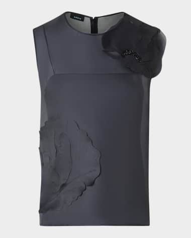 Akris Embellished 3D Anemone Silk Organza Blouse