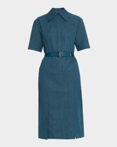 Akris Belted Stretch Cotton Denim Shirtdress