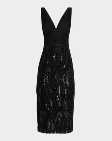 Aidan Mattox Sleeveless Sequin-Embroidered Midi Dress