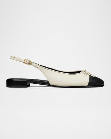 Tory Burch Cap-Toe Leather Slingback Ballerina Flats