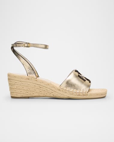 Tory Burch Ines Metallic Double T Wedge Espadrilles