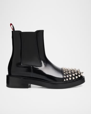 Christian Louboutin Men's Battersea Leather Chelsea Boots with Spikes