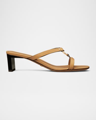 Tory Burch Leather Ring Heeled Slide Sandals