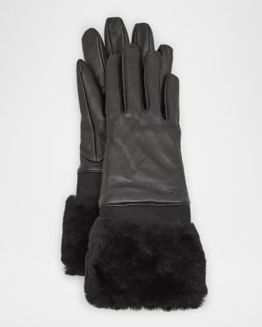 UGG Sheepskin Leather Gloves W/ Faux Fur Trim