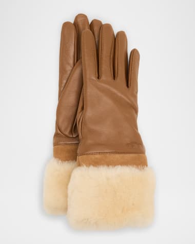 UGG Sheepskin Leather Gloves W/ Faux Fur Trim