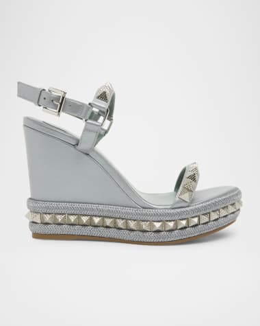 Christian Louboutin Pyraclou Metallic Spike Red Sole Wedge Sandals
